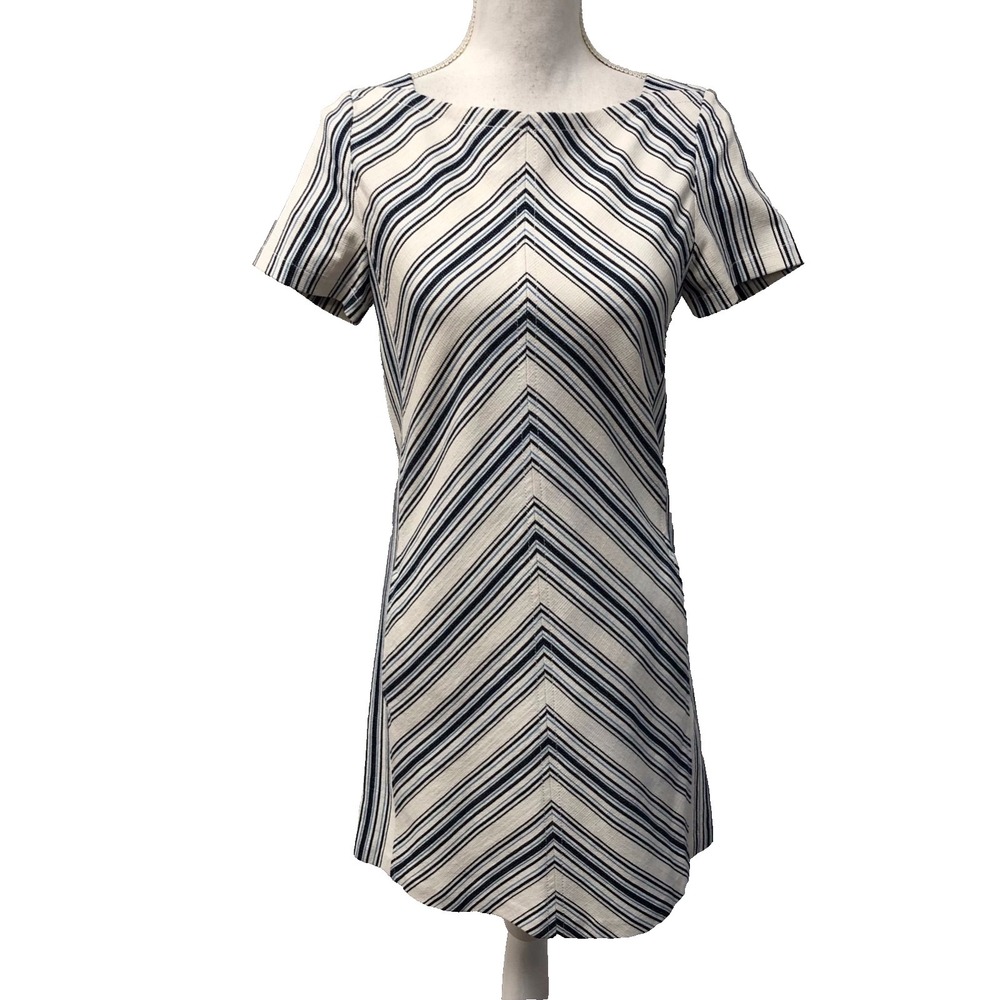 See By Chloe Surfing Blue Stripe Chevron Shift Dress Womens 34 XS Short Sleeve